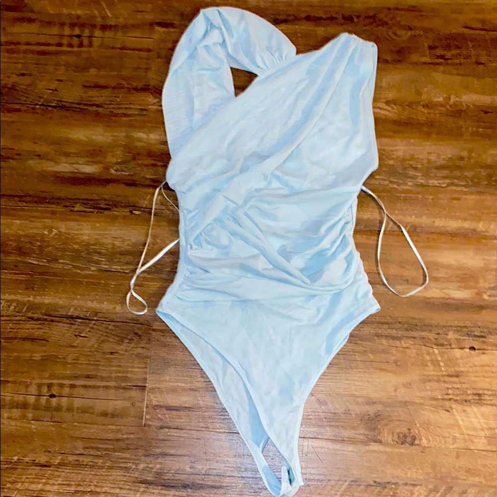 Zara leotard top , sheer, soft, baby blue pastel spring size small